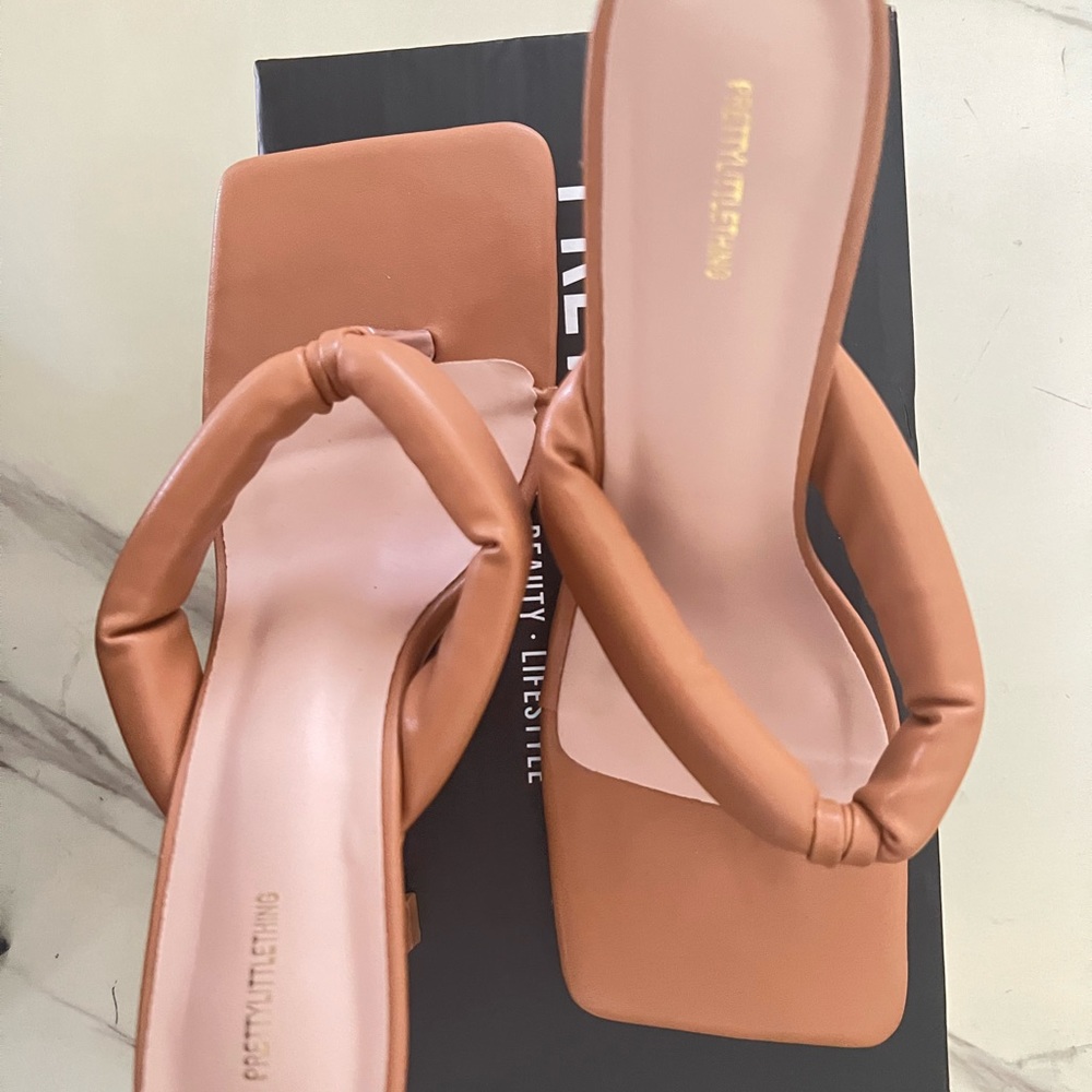 Pretty Little Thing Tan Sandal Heels